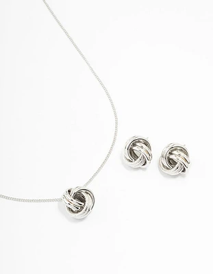 Silver Round Knot Necklace & Earring Set