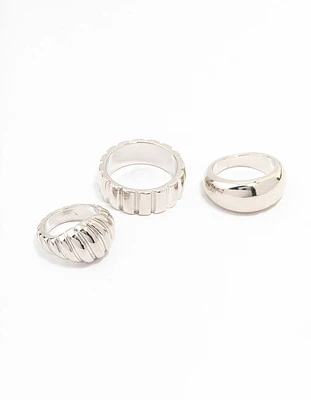 Rhodium Smooth & Ribbed Rings 3-Pack