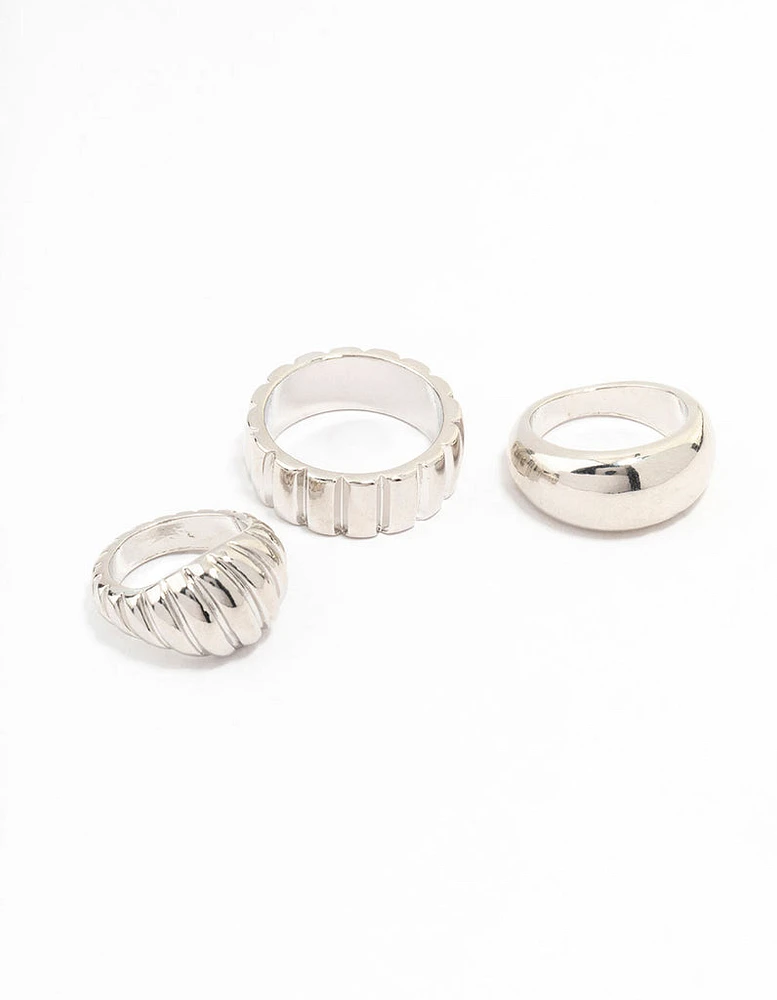 Silver Smooth & Ribbed Rings 3-Pack