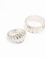 Silver Smooth & Ribbed Rings 3-Pack