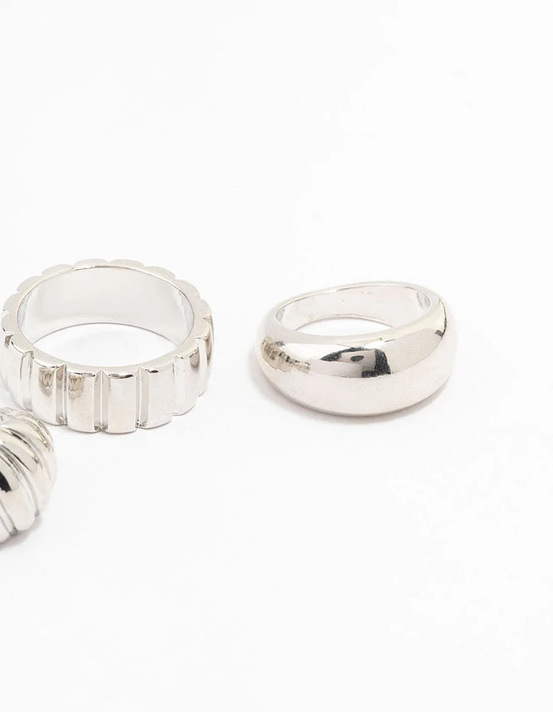 Silver Smooth & Ribbed Rings 3-Pack