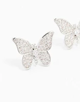 Rhodium Cubic Zirconia Butterfly Stud Earrings