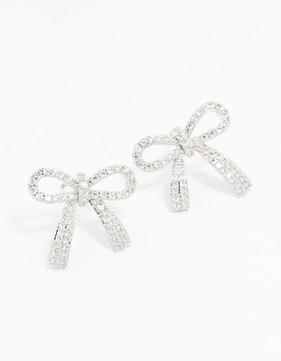 Silver Cubic Zirconia Bow Stud Earrings