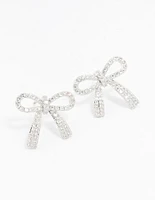 Rhodium Cubic Zirconia Bow Stud Earrings