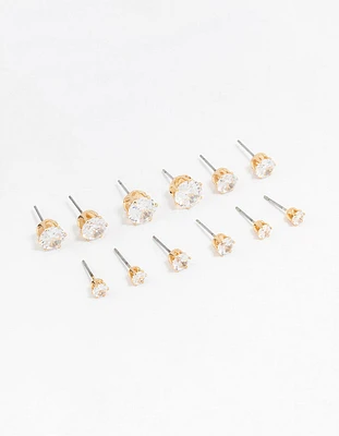 Classic Gold Round Cubic Zirconia Earrings 6-Pack