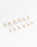 Classic Gold Round Cubic Zirconia Earrings 6-Pack