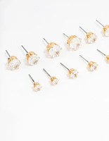 Classic Gold Round Cubic Zirconia Earrings 6-Pack