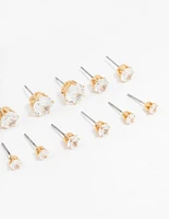 Classic Gold Round Cubic Zirconia Earrings 6-Pack