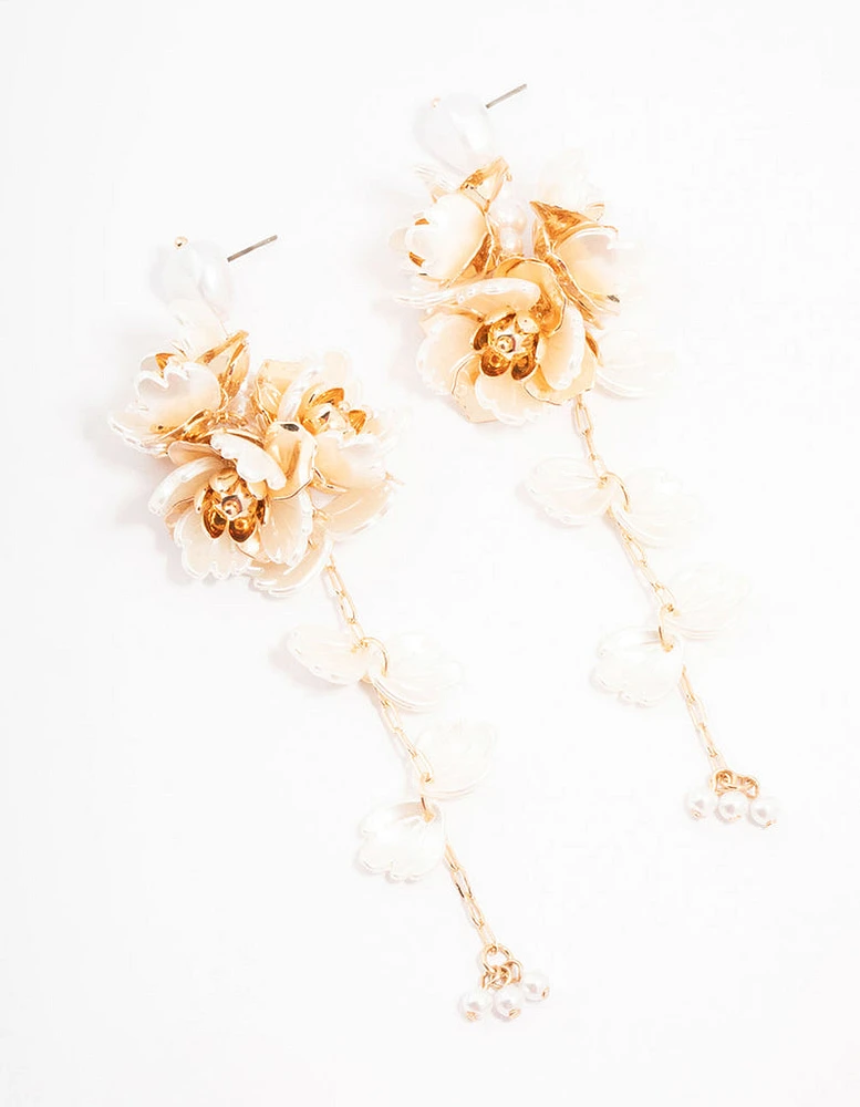 Gold Plastic Floral Drop Earrings