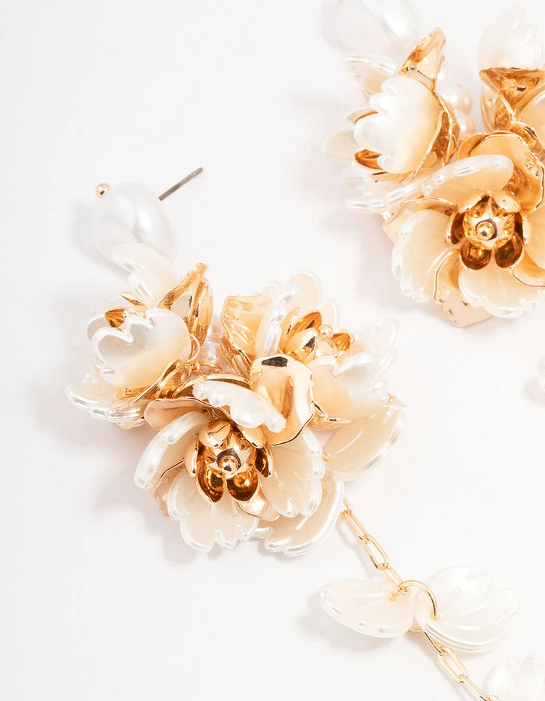 Gold Plastic Floral Drop Earrings