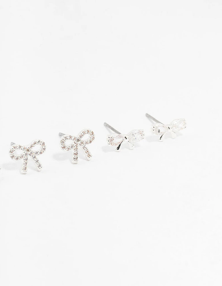 Silver Cubic Zirconia Sweet Bow Stud Earrings 3-Pack