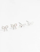 Silver Cubic Zirconia Sweet Bow Stud Earrings 3-Pack