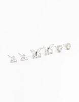 Rhodium Cubic Zirconia Butterfly Stud Earrings 3-Pack