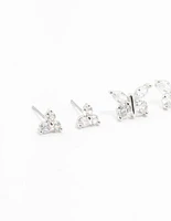 Rhodium Cubic Zirconia Butterfly Stud Earrings 3-Pack