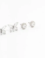 Rhodium Cubic Zirconia Butterfly Stud Earrings 3-Pack