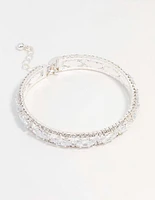 Silver Cubic Zirconia Marquise Statement Bangle Bracelet