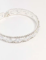 Silver Cubic Zirconia Marquise Statement Bangle Bracelet