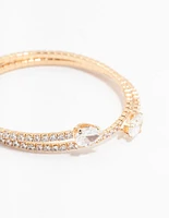 Gold Double Pointed Cubic Zirconia Bangle Bracelet