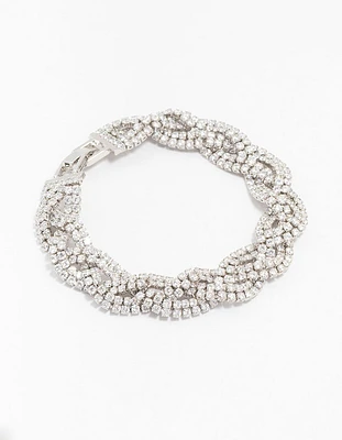 Silver Braided Cubic Zirconia Bling Bracelet