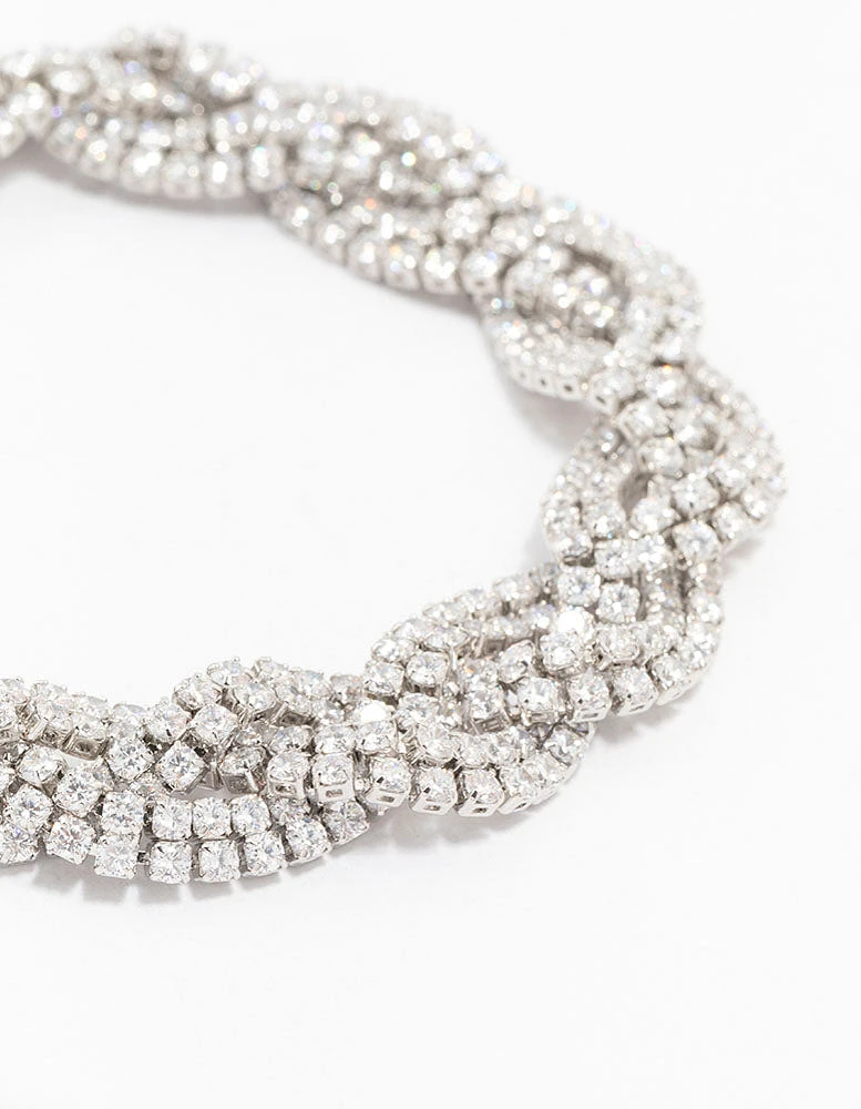 Silver Braided Cubic Zirconia Bling Bracelet