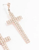 Rose Gold Bling Cross Drop Earrings