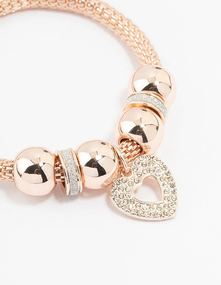 Rose Gold Heart Charm Mesh Bracelet