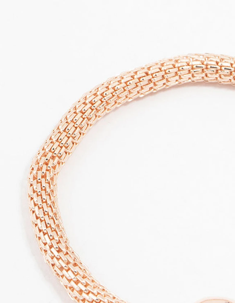 Rose Gold Heart Charm Mesh Bracelet