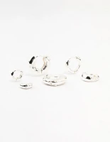 Silver Plated Hammered Graduating Hoop Earrings 3-Pack