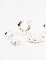 Silver Plated Hammered Graduating Hoop Earrings 3-Pack