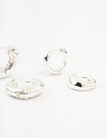 Silver Plated Hammered Graduating Hoop Earrings 3-Pack