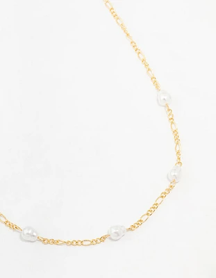 Gold Plated Figaro Pearl Station Necklace