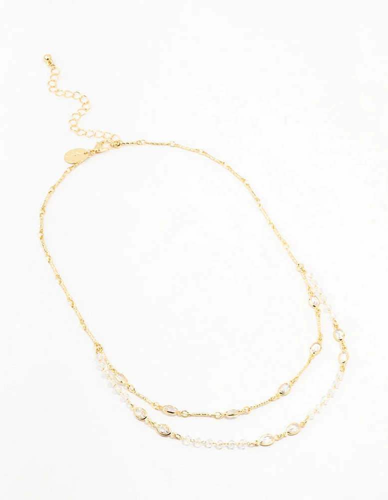 Gold Plated Crystal Layered Necklace