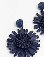 Navy Raffia Flower Drop Earrings