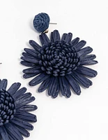 Navy Raffia Flower Drop Earrings