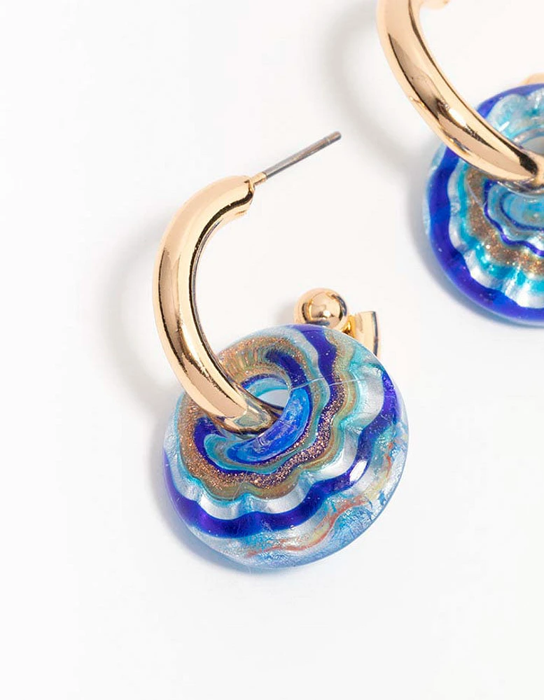 Blue Beaded Cosmic Swirl Drop Earrings