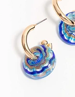 Blue Beaded Cosmic Swirl Drop Earrings