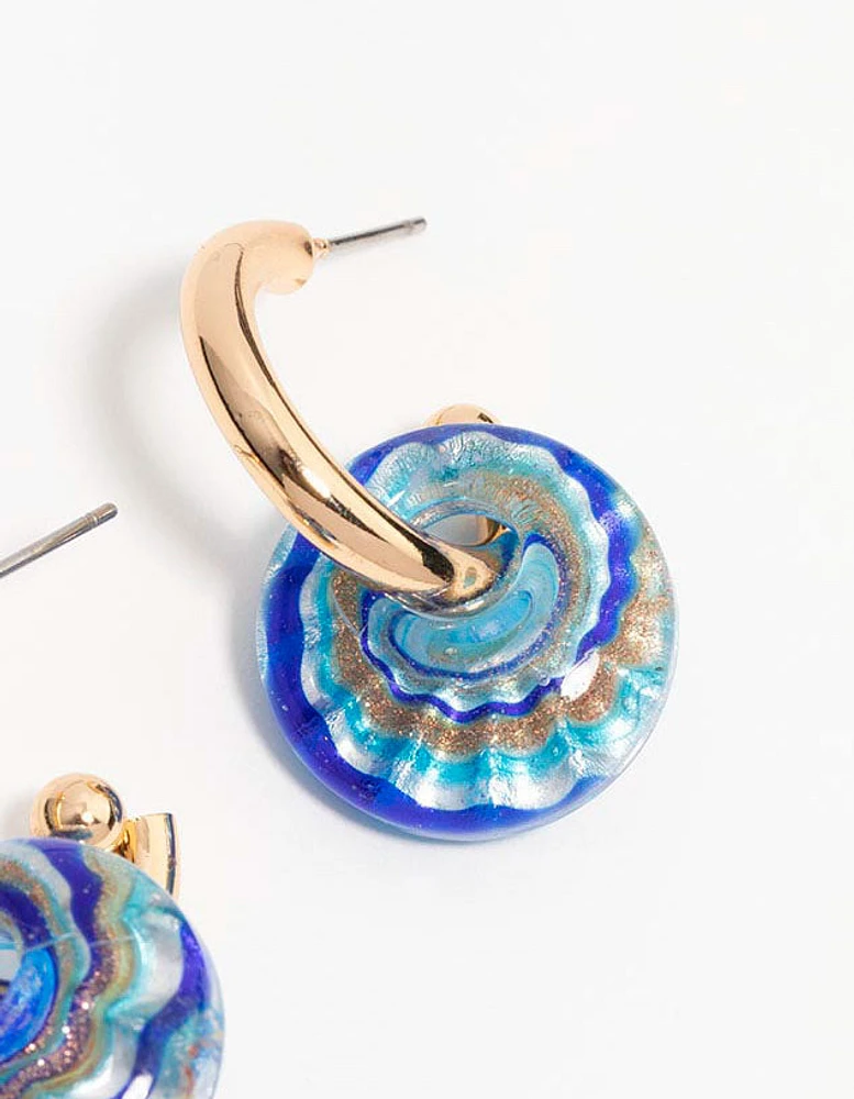 Blue Beaded Cosmic Swirl Drop Earrings