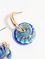 Blue Beaded Cosmic Swirl Drop Earrings