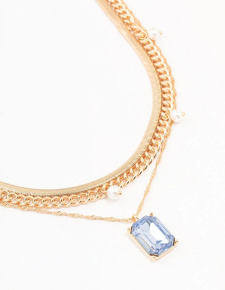 Gold Dazzling Rectangular Layered Necklace