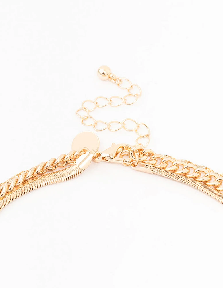 Gold Dazzling Rectangular Layered Necklace