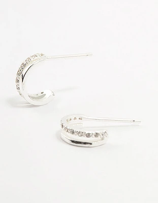 Sterling Silver Cubic Zirconia Double Hoop Earrings