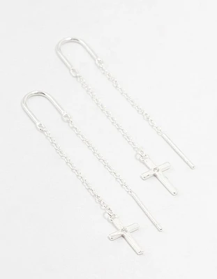 Sterling Silver Thread Through Cross Drop Earrings