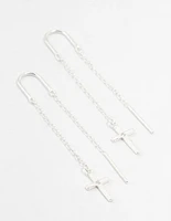 Sterling Silver Thread Through Cross Drop Earrings