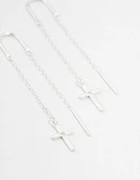 Sterling Silver Thread Through Cross Drop Earrings