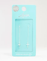 Sterling Silver Thread Through Cross Drop Earrings