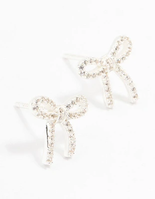 Sterling Silver Cubic Zirconia Bow Stud Earrings