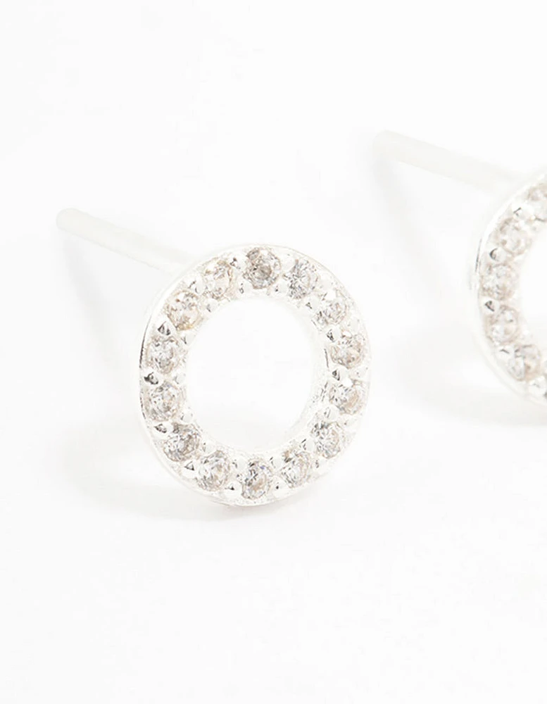 Sterling Silver Cubic Zirconia Circle Stud Earrings