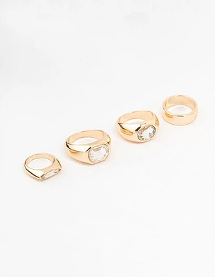 Gold Mixed Shaped Statement Rings 4-Pack