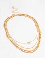 Gold Multi Chain Bezel Cubic Zirconia Chain Necklace