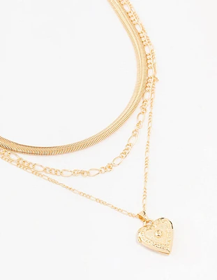 Gold Figaro Heart Locket Necklace